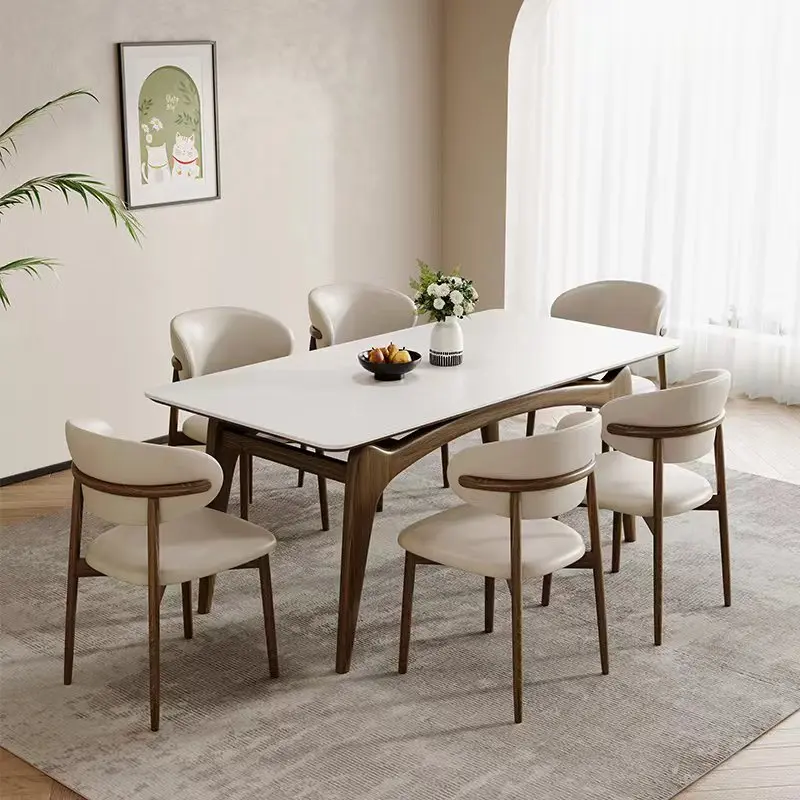 

Nordic solid wood rock slab dining table, modern simple light luxury ash wood, wabi-sabi style