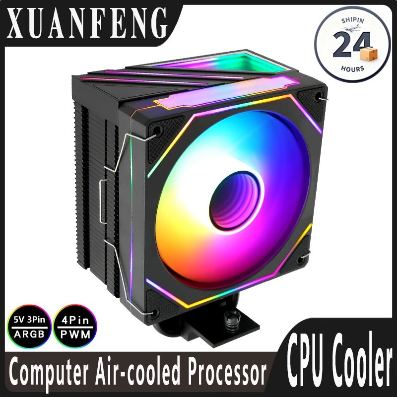 

XUANFENG Модернизированная версия процессора AM4 AM5 Кулер RGB 120 мм Вентилятор 4 тепловых трубки x79 x99 Процессор Совместимый LGA115x 1200 1700 18xx 2011
