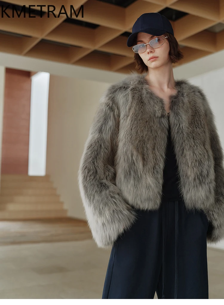 Abrigo de piel de zorro Natural de Finlandia para mujer, chaqueta corta de piel auténtica de alta calidad, nuevas chaquetas peludas, ropa de invierno para mujer, abrigos 2025