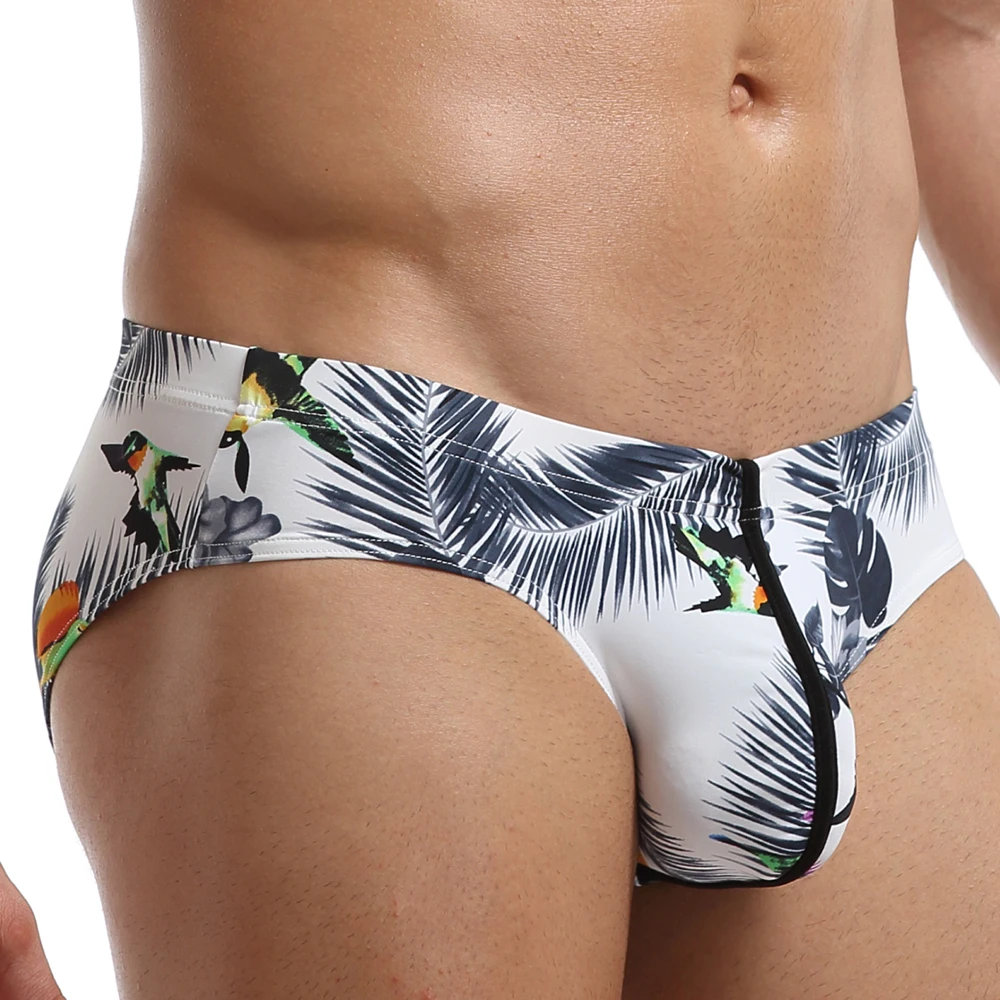 Calça dupla estampada em seda gelo masculina, roupa interior de cintura baixa, roupa interior sem costura ultrafina, sexy