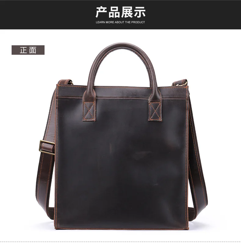 

Деловая сумка ручной работы из воловьей кожи, мужские сумки с верхней ручкой, сумка через плечо, ретро-портфель