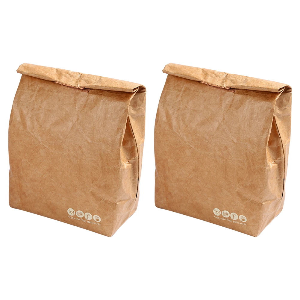 

2 Pcs Lunch Box Bag Convenient Bento Storage Craft Paper Portable Pouch Tote Student