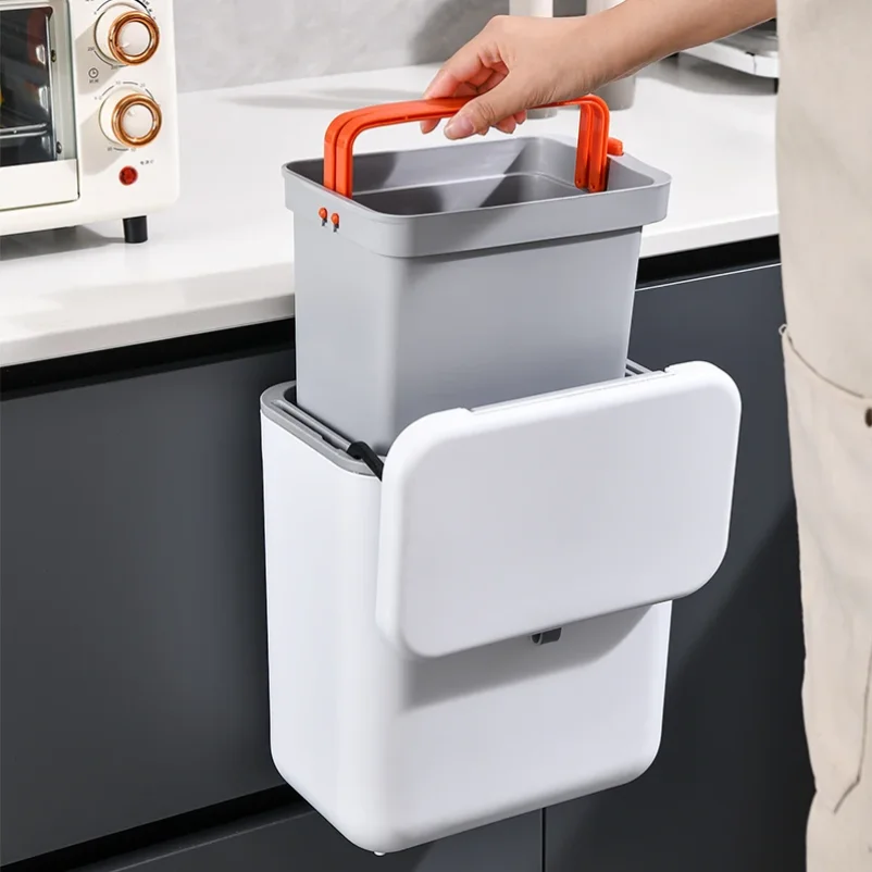 Poubelle suspendue de cuisine 7L, poubelle murale grande capacité avec couvercle, poubelle de recyclage pour cuisine, corbeille à papier pour salle de bain