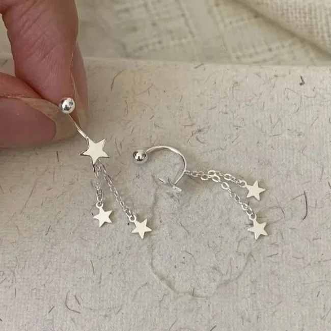 

Настоящее серебро 925 пробы, милые серьги-гвоздики со звездами и кисточками для женщин, ювелирные изделия, винт для пирсинга, аксессуары из бисера