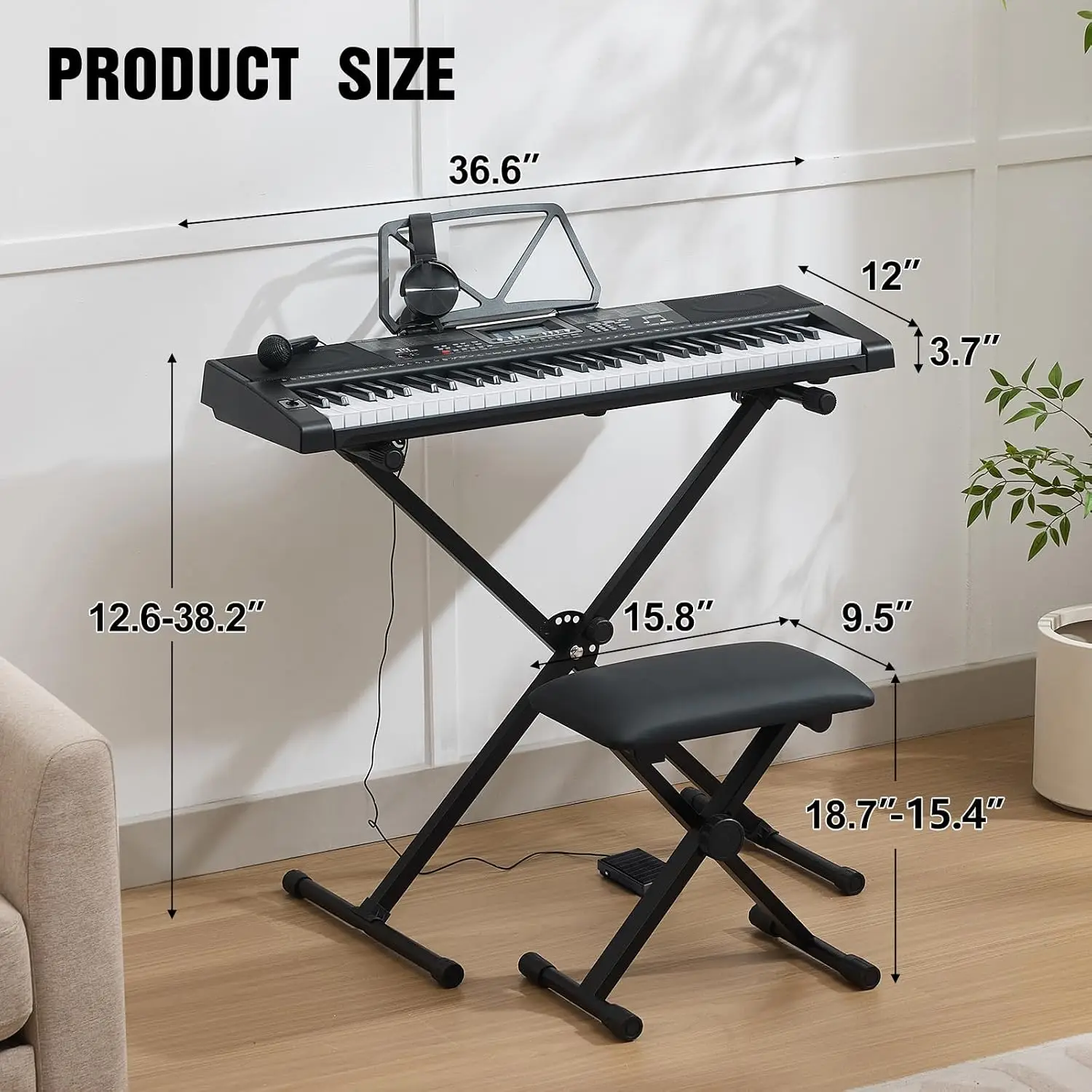 61 Key Electric Piano Keyboard with Stand, Touch-Sensitive Keys, Beginner Digital Piano, Includes Headphones, Microphone, MP3/USB and LCD Screen, Holiday Birthday Gifts for Beginners