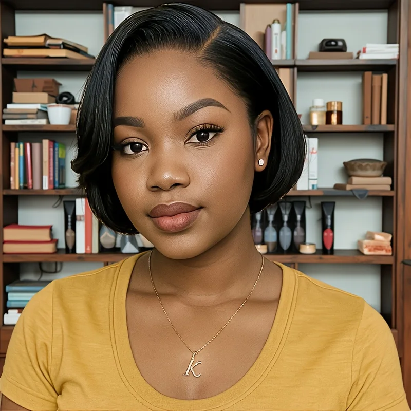 

short straight wig brown burgundy color Black Friday Halloween 13x4 frontal lace pixie cut human hair wig for women