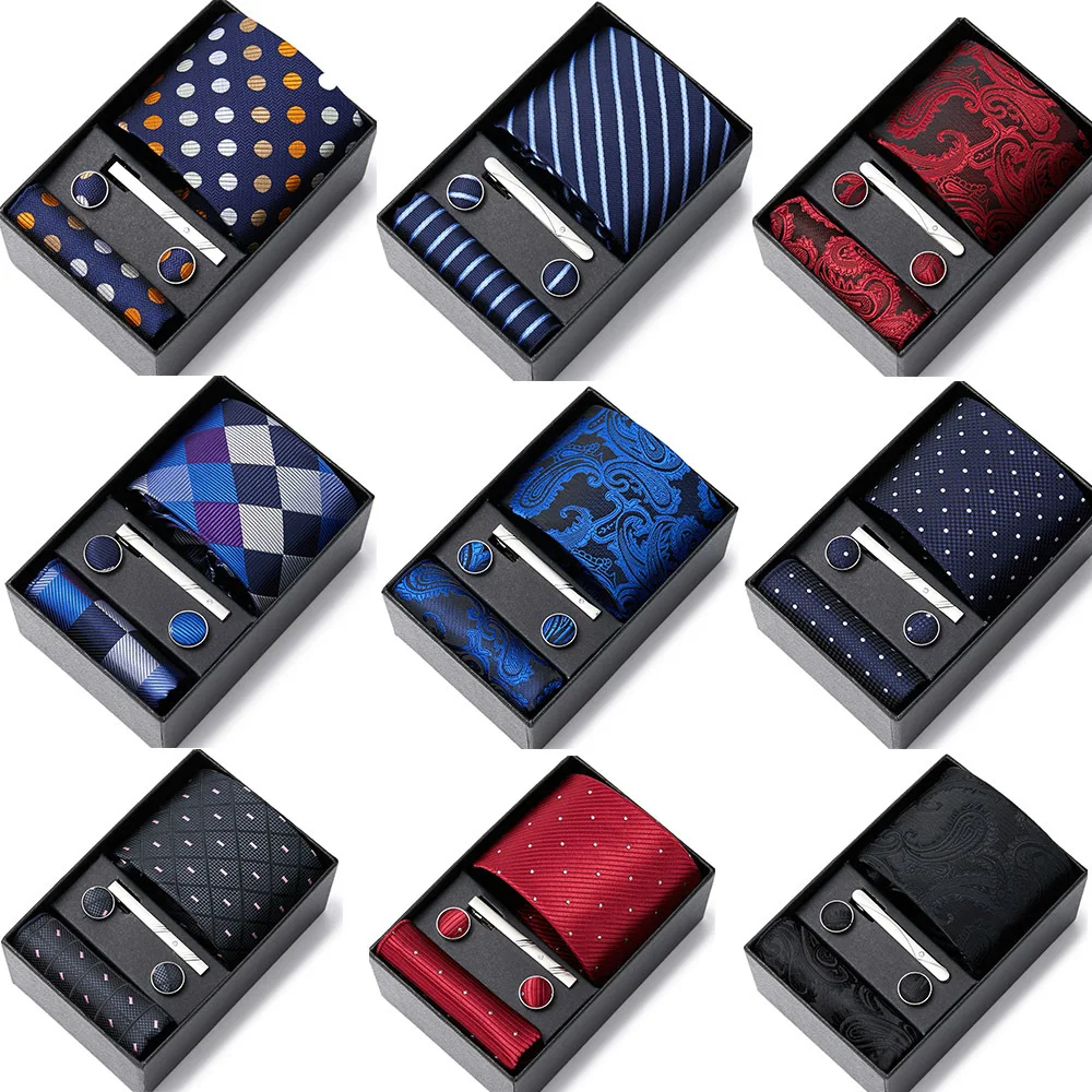 

Classic Mens Tie Set Hanky Cufflinks In Gift Box Jacquard Woven Neckties Set Formal Wedding Fashion Accessories