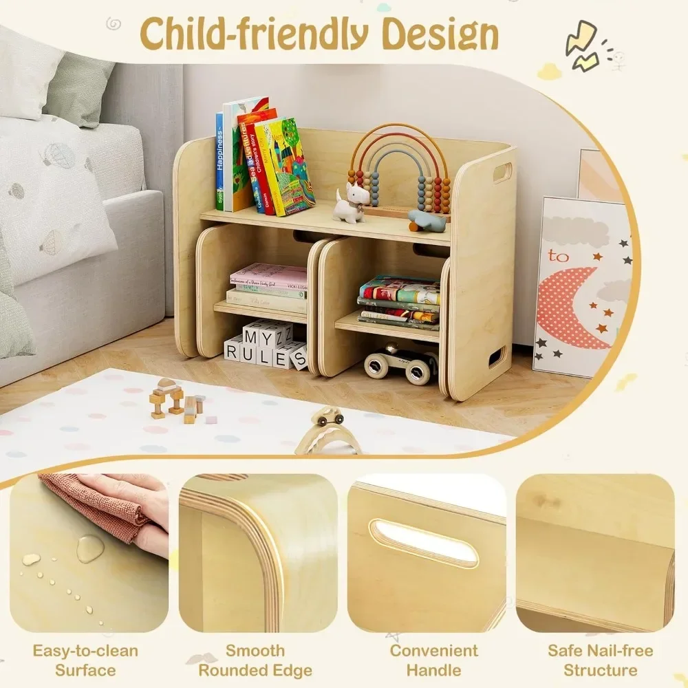 Kindertisch- und Stuhlset, 4-in-1-Aktivitätstisch aus Holz, Bank, Aufbewahrungsregale, Schreibtisch für Kinder beim Lesen, Kunsthandwerk