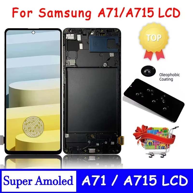 Super AMOLED For Samsung  A71 A715 LCD With fingerprint Display Touch Screen For Samsung A715 A715F A715W A715X