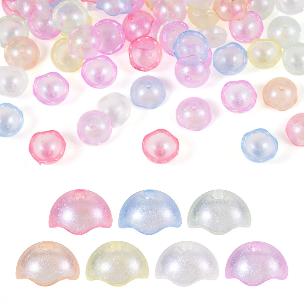 

84pcs Half Round Luminous Transparent Acrylic Beads with Glitter Power for DIY Earrings Keychian Dangle Jewelry Making Findings