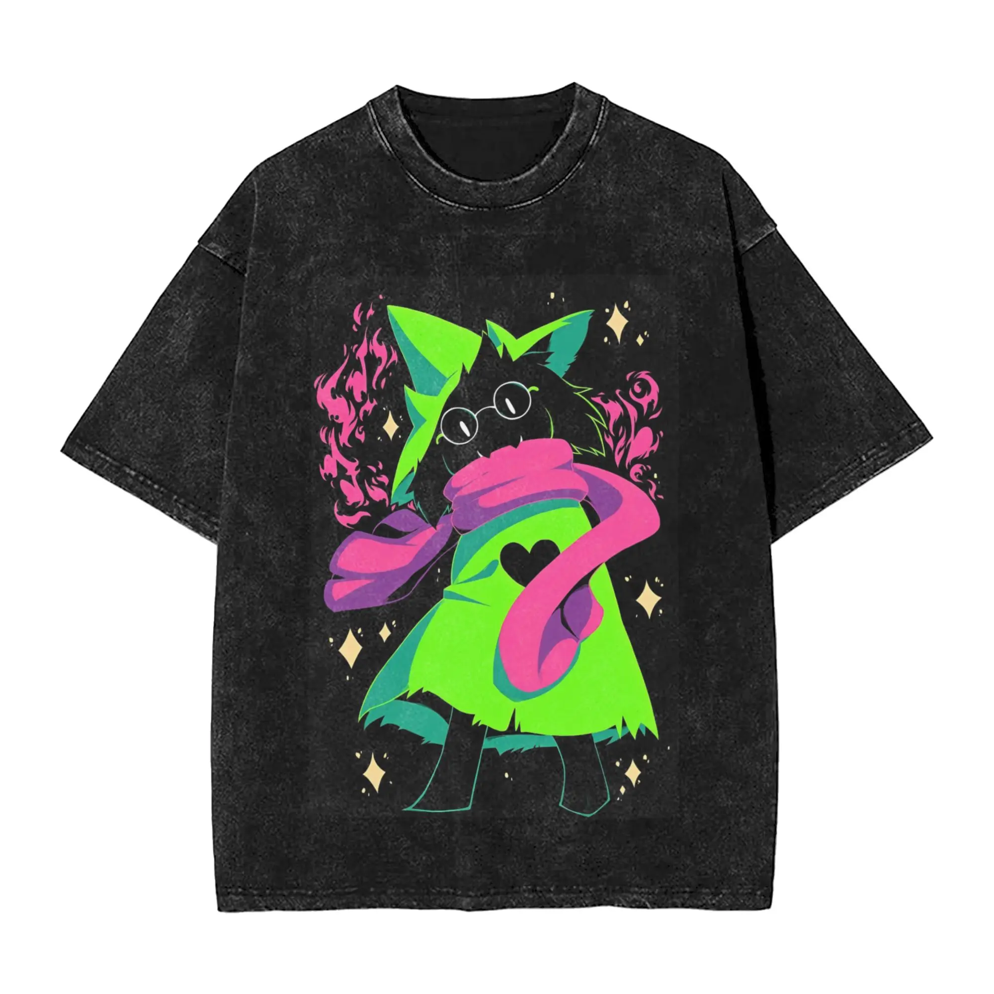 Washed T Shirts I Love he - DELTARUNE  Cool T-Shirts Street Adventure Game Streetwear Short Sleeve Graphic Tops Tees Men Women