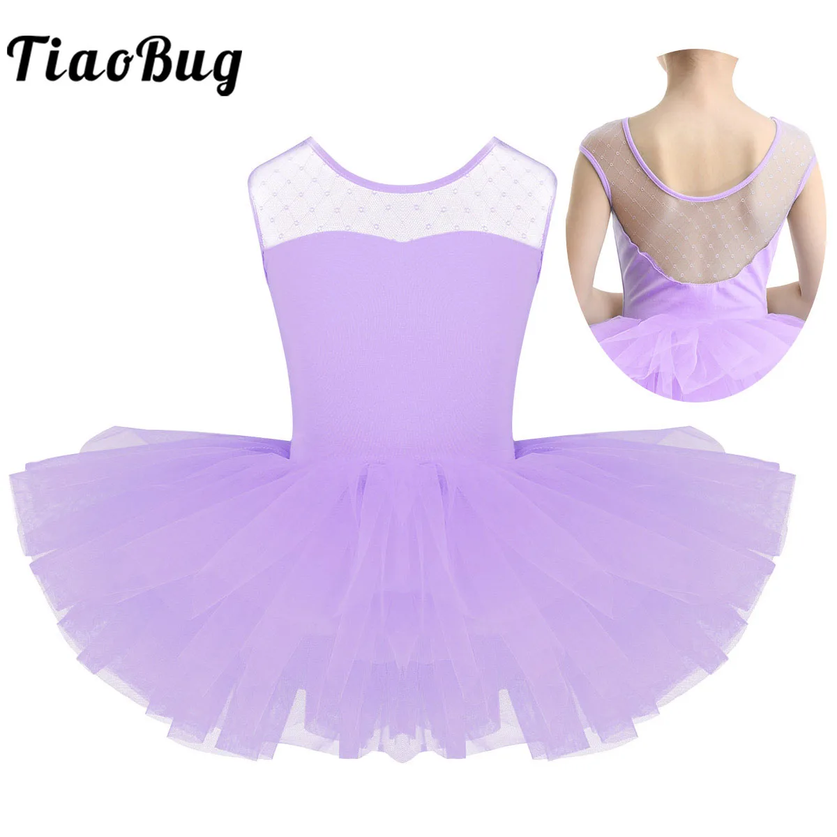 

Kids Girls Tutu Ballet Dress Sleeveless Stretch Mesh Splice U-shaped Back Ballerina Dancewear Gymnastics Leotard Party Costumes