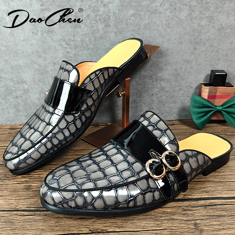 Luxury Men\'s Half Shoes New Arrival Fashion Men Genuine Leather Loafers Male Casual Split Leather Shoes Slippers Summer Shoes