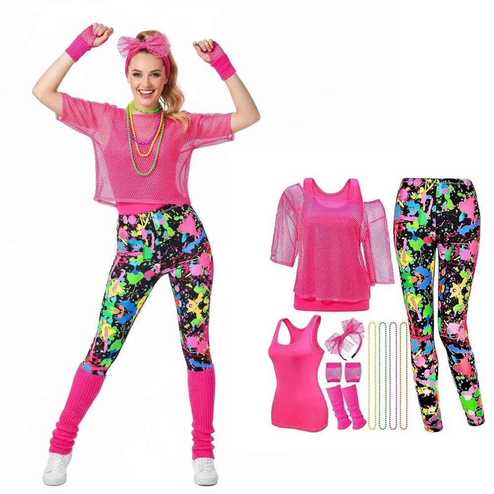 

Карнавальная футболка 1980-х годов в сеточку с сетчатым ансамблем, перчатки, чехлы для ног, жилет для танцевальных вечеринок