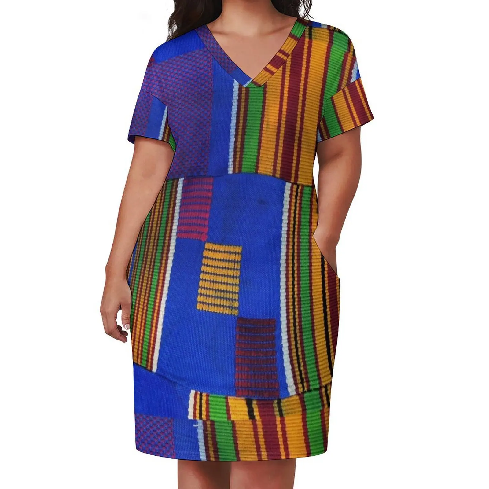 Kente Cloth Ghana West African Print Loose Pocket Dress summer woman dress 2025 bandage dress ladies dresses for women 2025