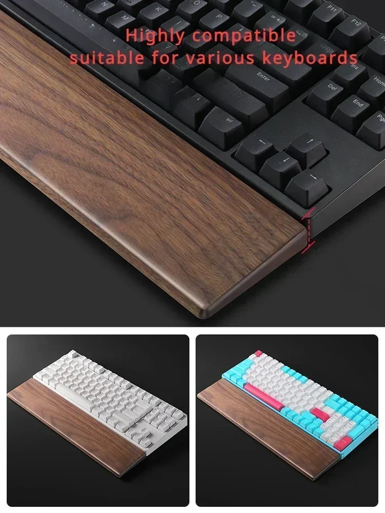 Black Walnut Hand Rest Custom Logo Solid Wood Wrist Pad Ergonomics60%/75%/85% Mechanical Keyboard Palm Rest for Wooting Keyboard