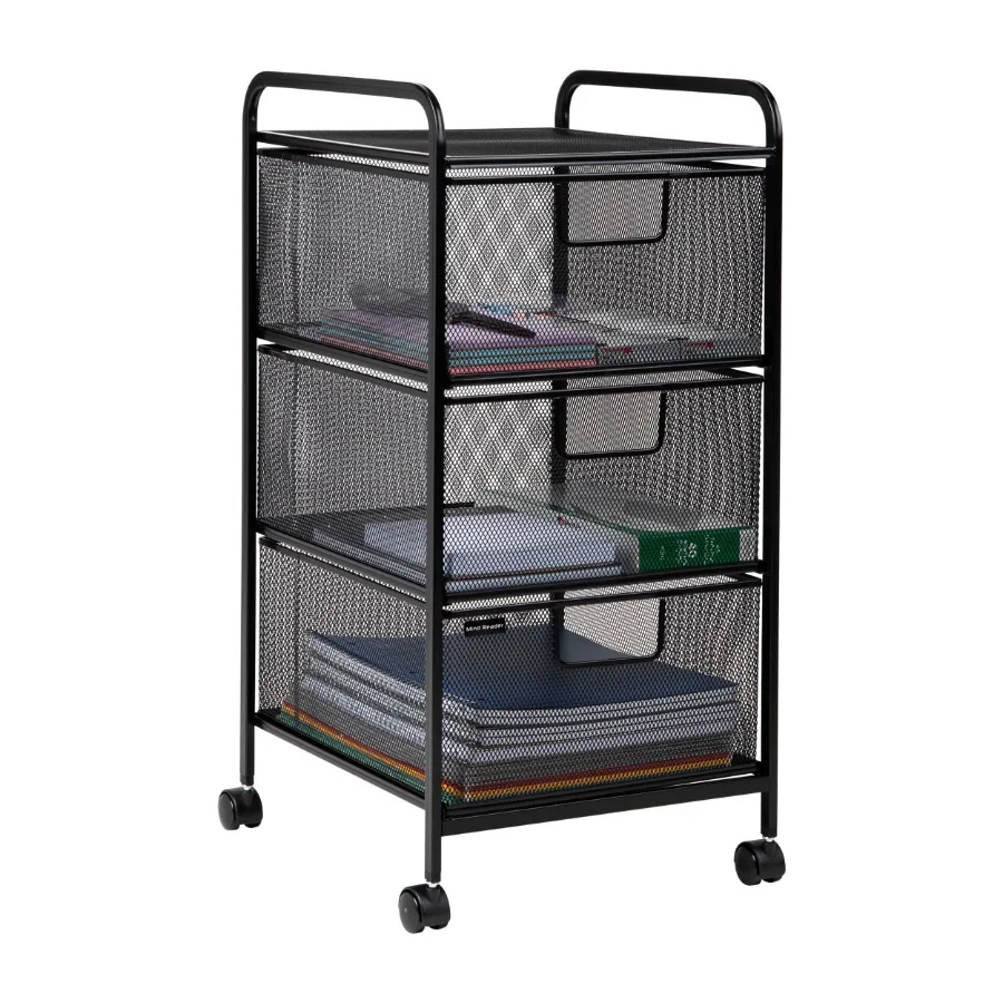 

Rolling Storage Cart Removable Drawers Metal 12.75"L x 13.25"W x 25"H Black