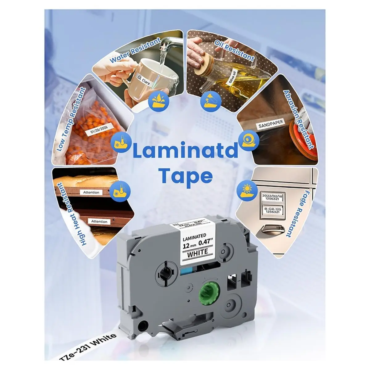 6pcs TZe-231 Replacement for P Touch Label Maker Tape 12mm 0.47 White Laminated for TZe