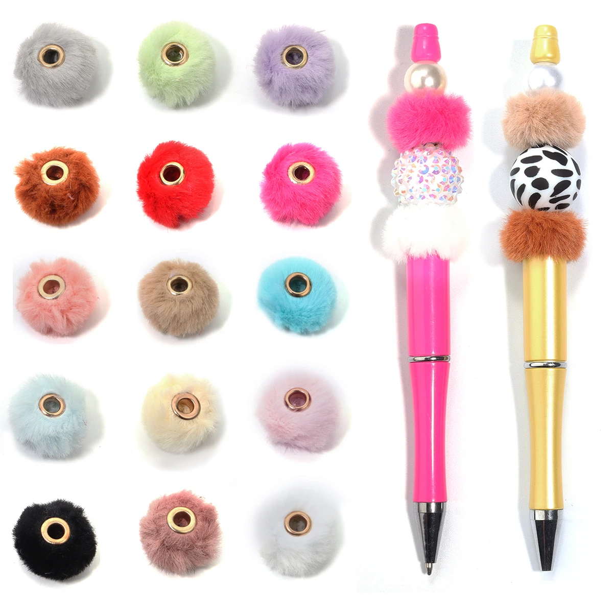 

10Pcs/Lot Lmitation Rabbit Fur Colored Straight Hole Plush Spacer Beads For DIY Clothing Supplies Pendant Accessories