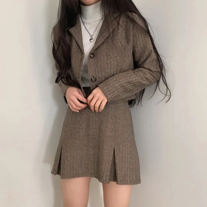 Faionable ort – costume Jaet et jupe pour femme, ensemble deux pièces coréen, coupe régulière, vêtements printemps automne hiver