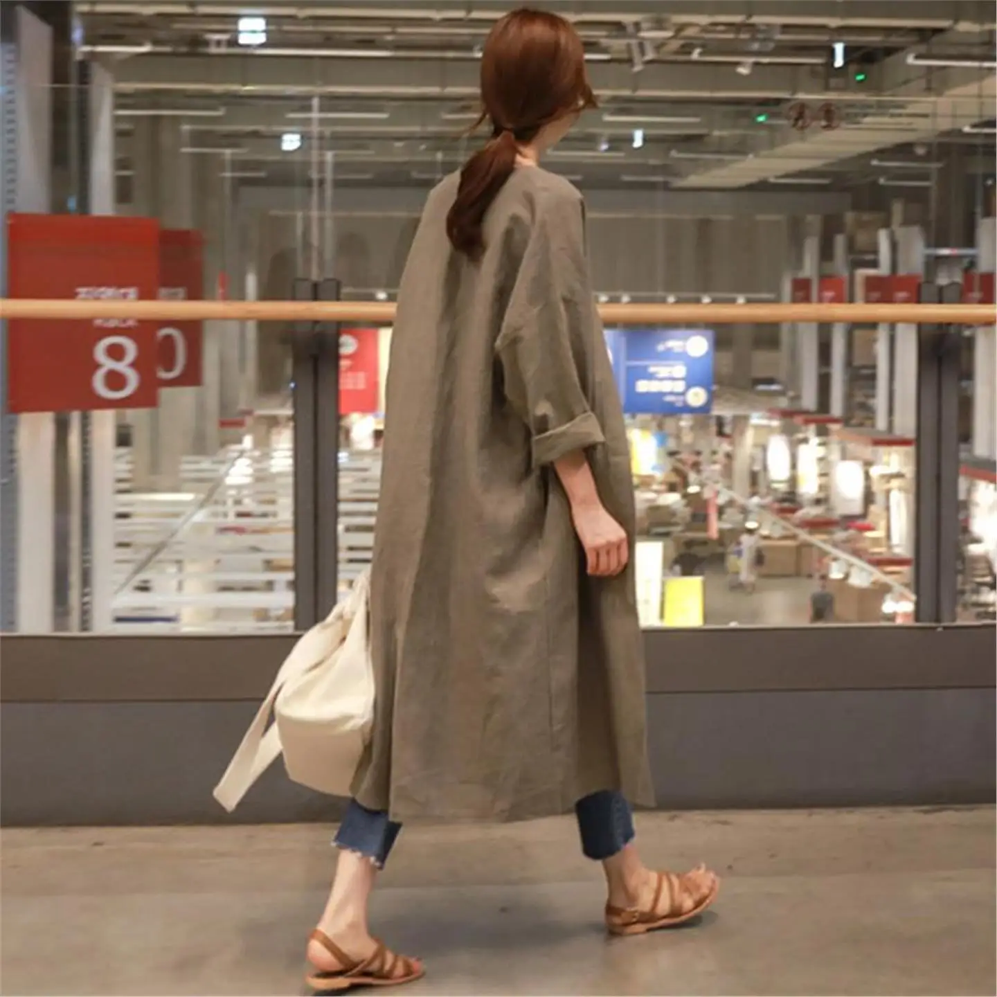 

Женская хлопково-льняная куртка свободного покроя, тонкий открытый кардиган длиной до колена, весна-осень, новое модное длинное пальто све