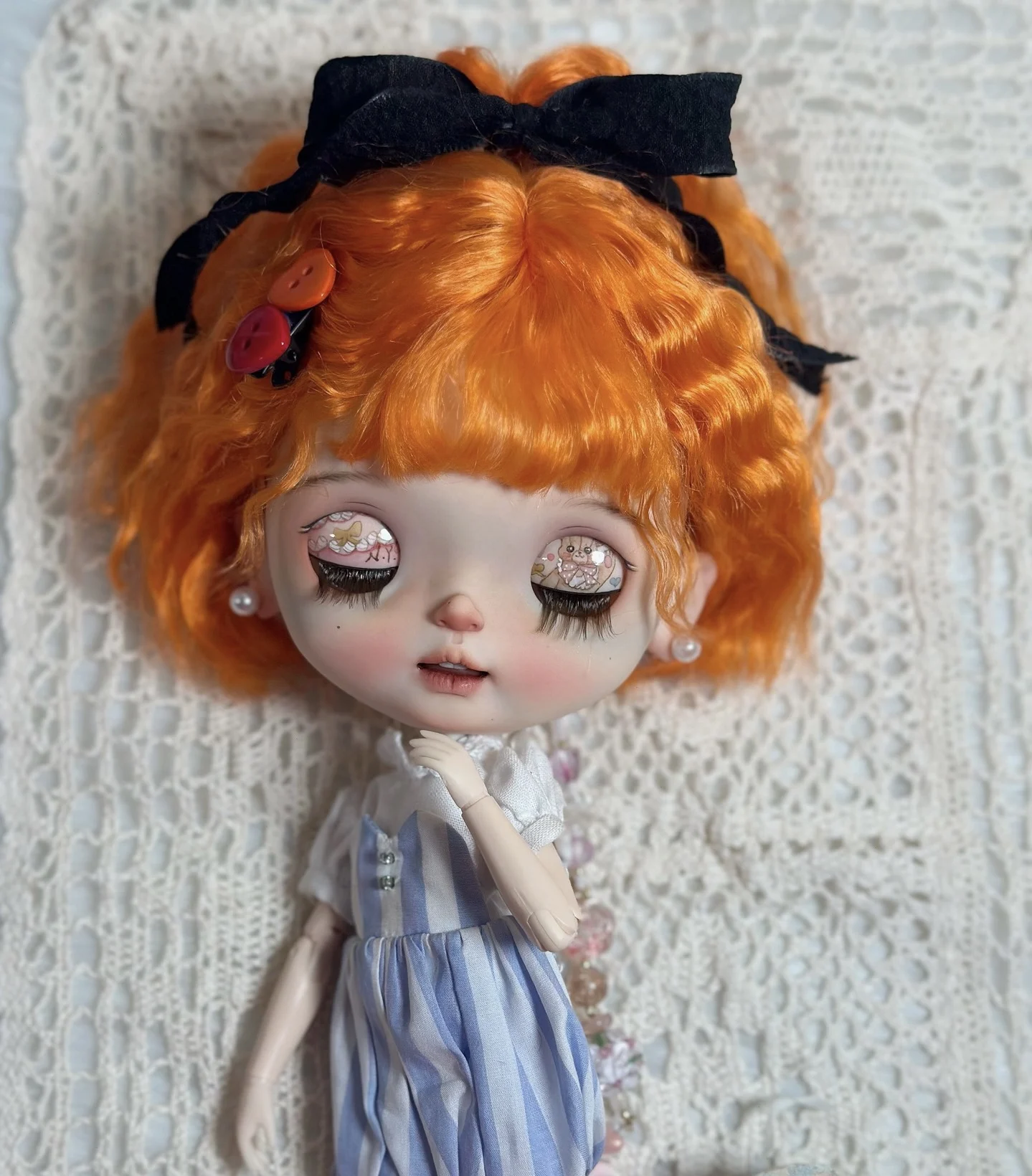 

Dula Doll Wigs for Blythe Qbaby natural Mohair Small rolls Golden-orange hair hard seams for 9-10 inch head