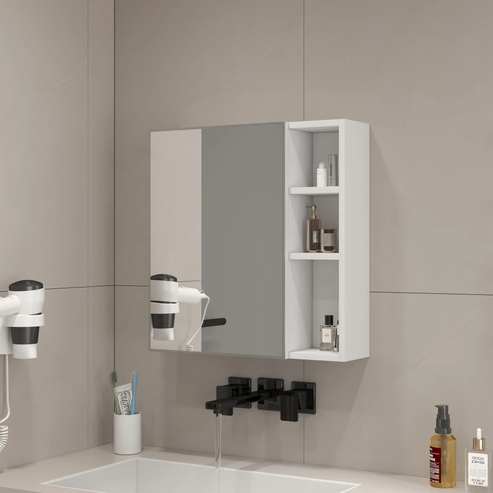 

White MDF Bathroom Mirror Cabinet - Wall-mounted, Storage & Space-saving