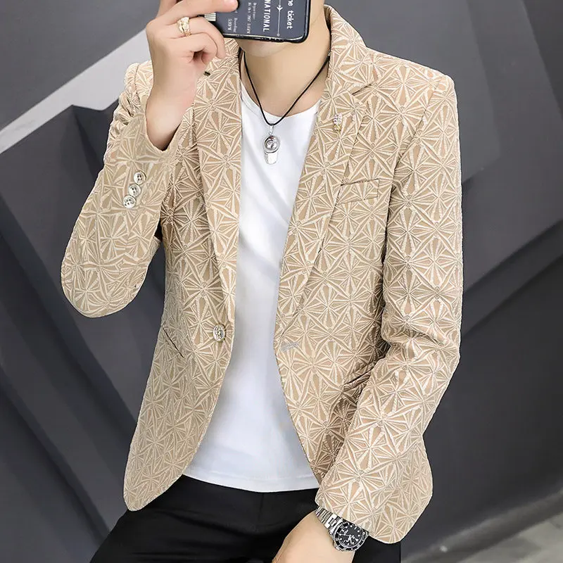 

Мужской повседневный костюм из хлопка цвета хаки, весенне-осенний пиджак прямого кроя, длинный рукав, на пуговицах, городской стиль, топ