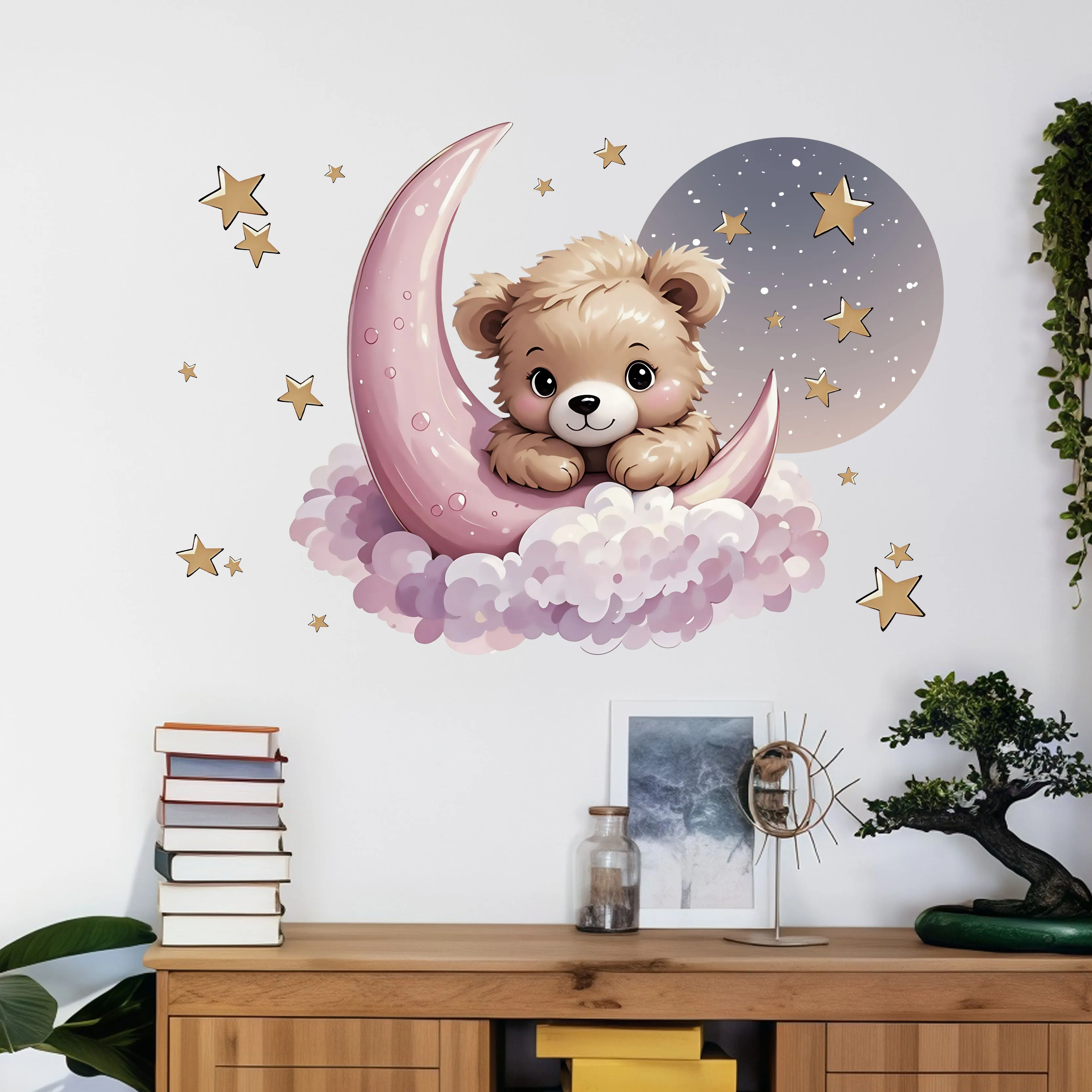 جديد وصول الدب ستار القمر ليلة جدار الشارات غرفة نوم ملصقات ديكور المنزل غرفة جدار الفن ورق حائط دافئ