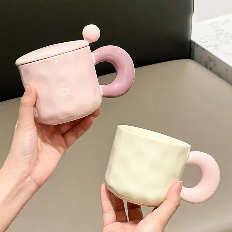 Cream Contrasting Color Ceramic Mug 400ml Underglaze Color Process Smooth Glazed Surface Circle Handle Exquisite Cute Coffee Cup