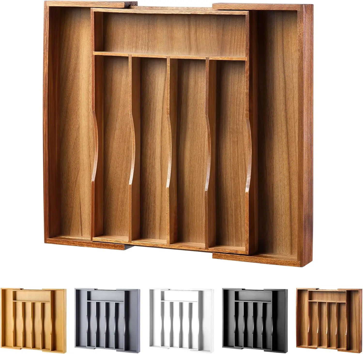 

Expandable Acacia Wood Kitchen Drawer Organizer, Adjustable Cutlery Tray for Utensils and Flatware Storage
