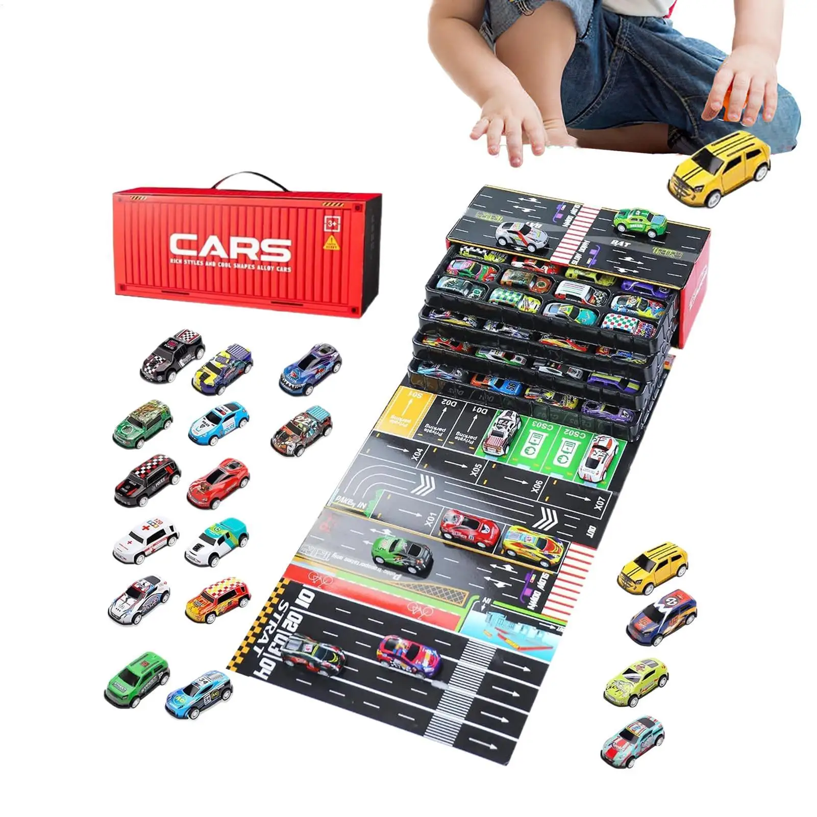 Pull Back Cars 48 Pieces Metal Vehicles with Built-in Garage Die-Cast Toy Cars for Kids Christmas Birthday Travel Classroom