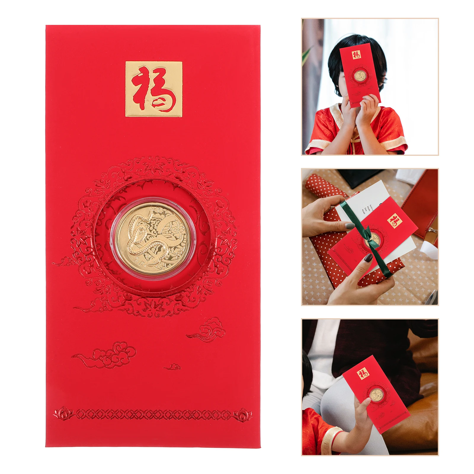 

3pcs Red Envelope Chinese Lucky Money Bag Year Of The Snake 2025 Wedding New Year Gold Foil Design Traditional Red Pocket