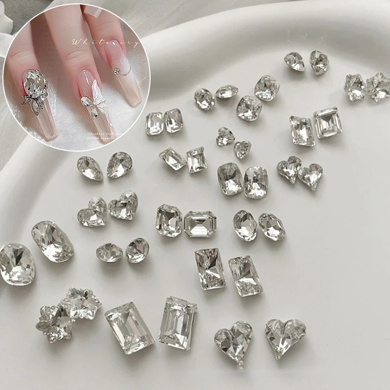 

Geometric Heart Round Square Water Droplet Clear Rhinestones Zircon Pile Drill Crystal Nail Art Decorations Manicure Accessories