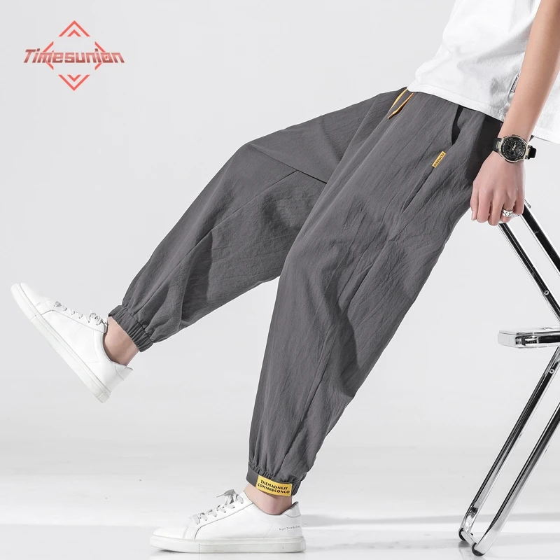 100% Cotton Summer Casual Pants Man Trendy Japanese Ankle-Length Pants Loose Hallen Pants Men 5XL