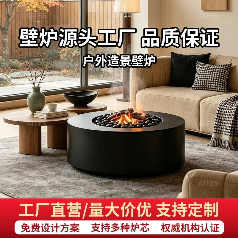 Outdoor fireplace round real fire heating alcohol natural gas liquefaction electronic d atomization villa courtyard