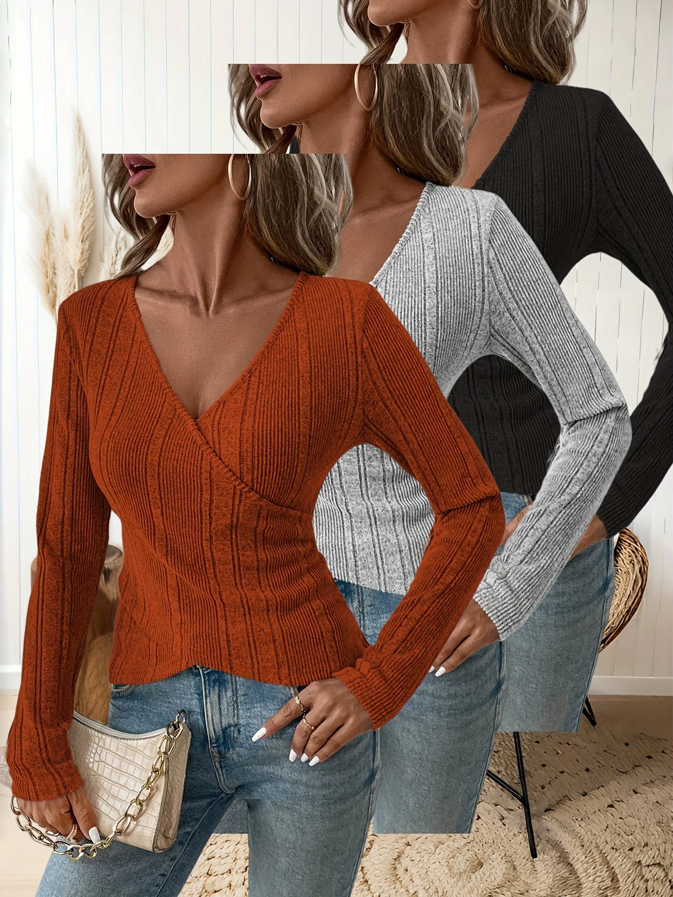 

Women's new autumn and winter solid color warm long-sleeved 3-piece set