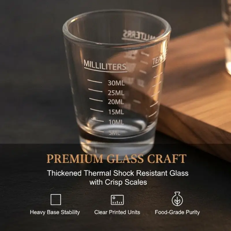 1Pcs 30ML Mini Clear Glass Measuring Cup High Temperature Resistant with Ounce Scale for Camping Coffee Making