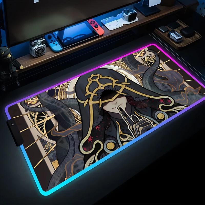Alas Mouse Keren Gaming RGB Aksesori Komputer Alas Keyboard LED Laptop Lord of the M-mysteries Alas Meja Panjang Anime Mousepad