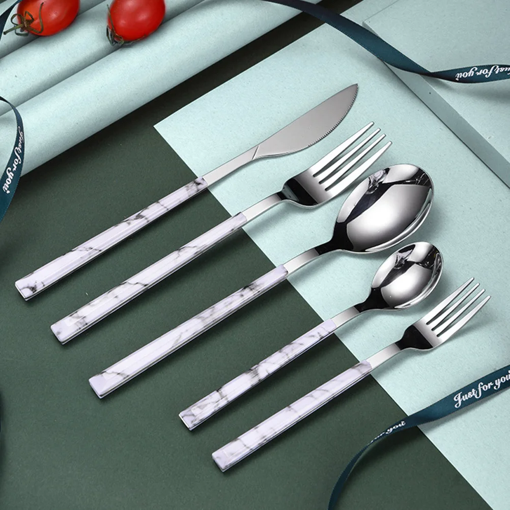

5Pcs Stainless Tableware Set Luxury Cutlery Knives Forks Spoons RustProof Kitchen Bar Knives Forks Spoons Dining