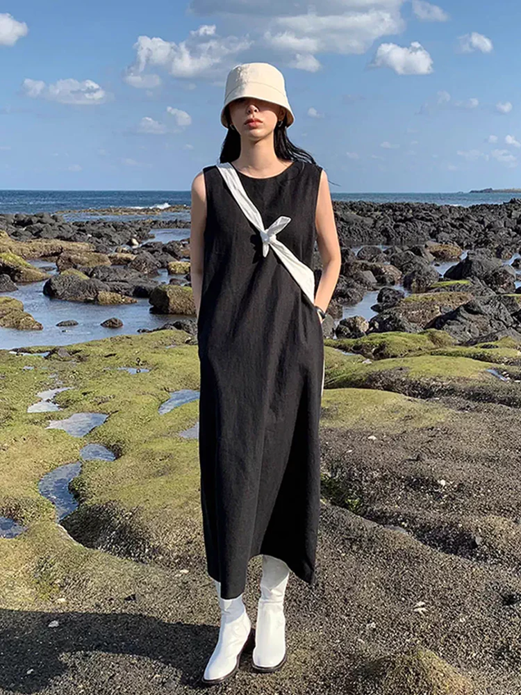 Liangliang mat Pure Color Lin Vest Dr Women Summer New Loose Svel Gonna lunga Coreana Sle Vita ampia