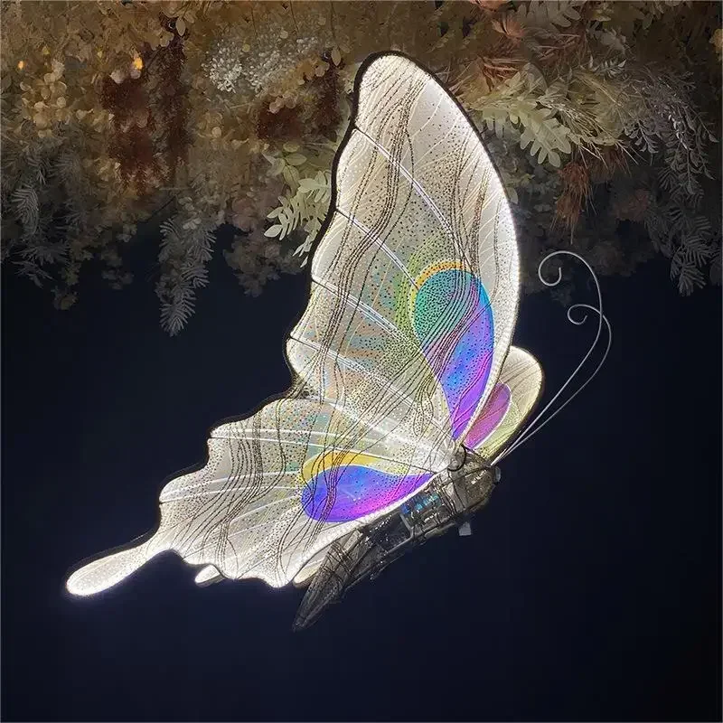 Colgante de decoración para fiesta de boda, arte del hierro, eléctrico, inteligente, dinámico, mariposa luminosa, accesorios para salón de bodas, alas de aire,