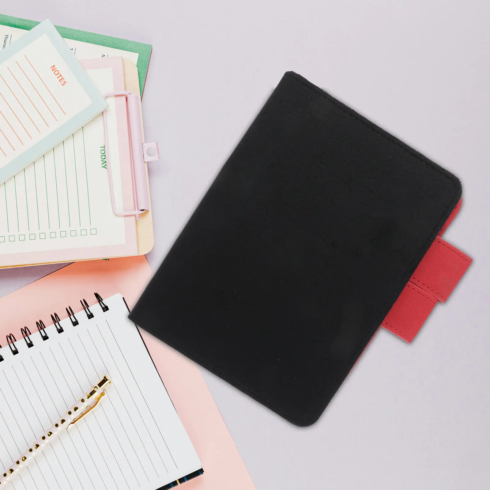 A6 Notebook Cover Black Fabric PU Journal Case Compact Planner Protector Pen Loop Card Slot Travel Office Note Taking Shell