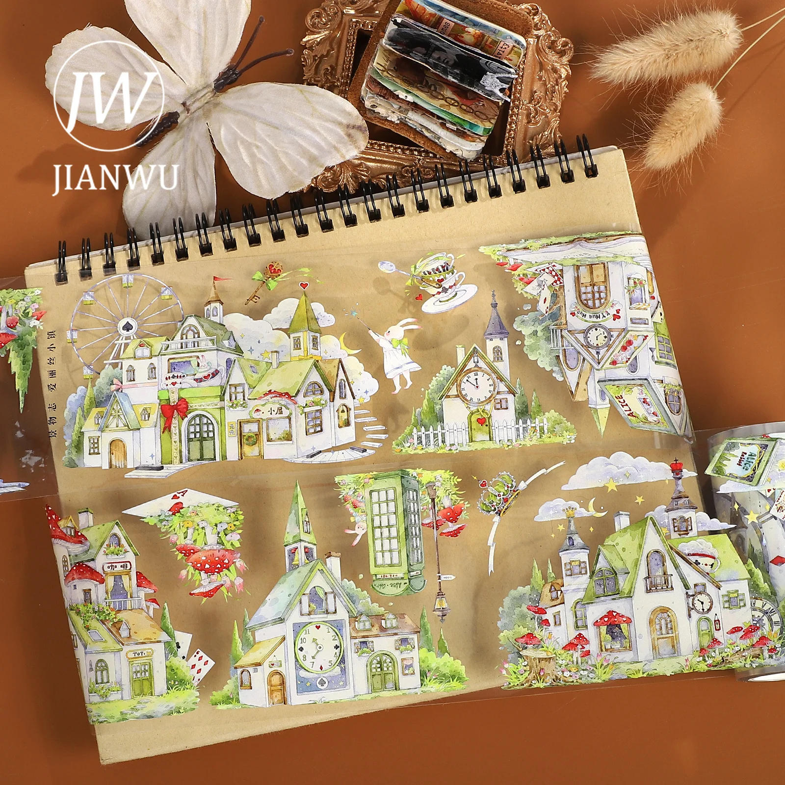 jianwu-80mm-5m-vintage-alice-fairy-tale-town-landscape-material-collage-scrapbooking-pet-tape-creative-diy-journal-stationery