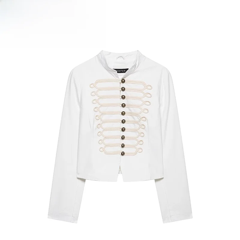 ZBZA Women's Slim Fit Jacket Summer New Style Fashionable Rope Knot Decorated Button Closure Short Coat Polyester Fabric
