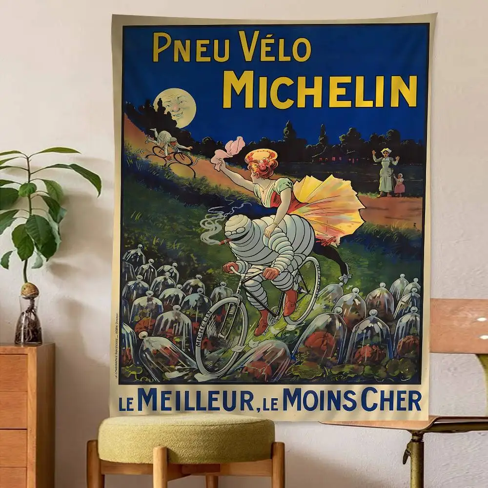 Vintage lustige M-MichelinS Cartoon-Wandteppich, Kunst, Science-Fiction, Raumdekoration, Wandbehang, Heimdekoration