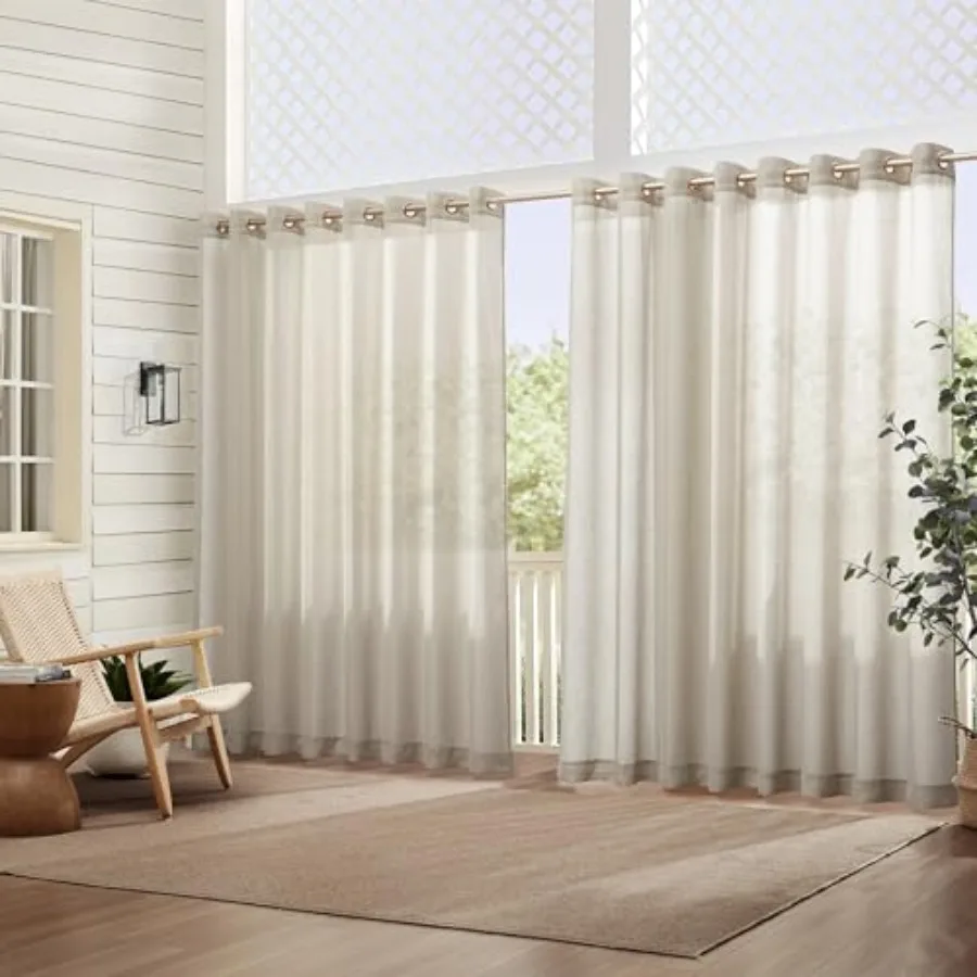Cortina de tela transparente extra ancha para interiores/exteriores con ojales y lazo coordinado para porche, modelo Carmen de Home Fashions.