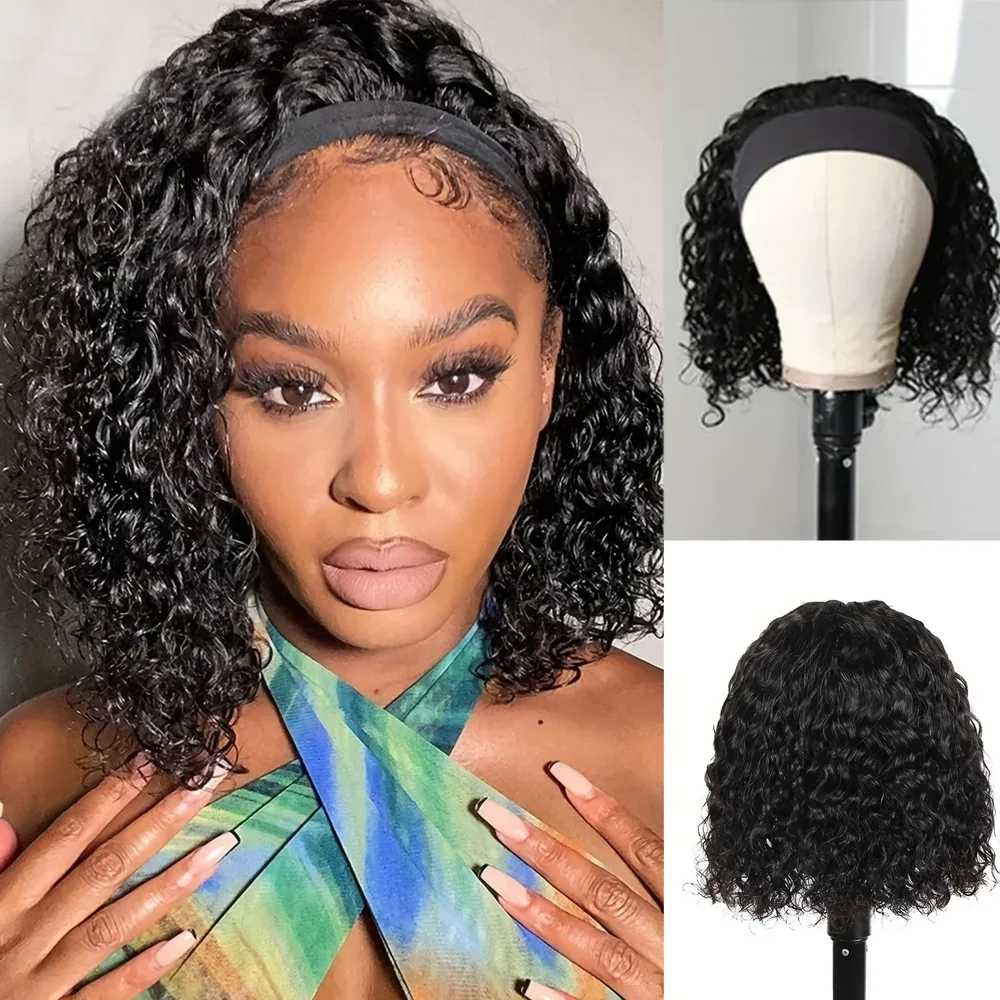 Human Hair Headband Wig Kinky Curly Glueless Full Machine Made Brazilian Remy Human Hair Wigs For Women 180% Density  Hair