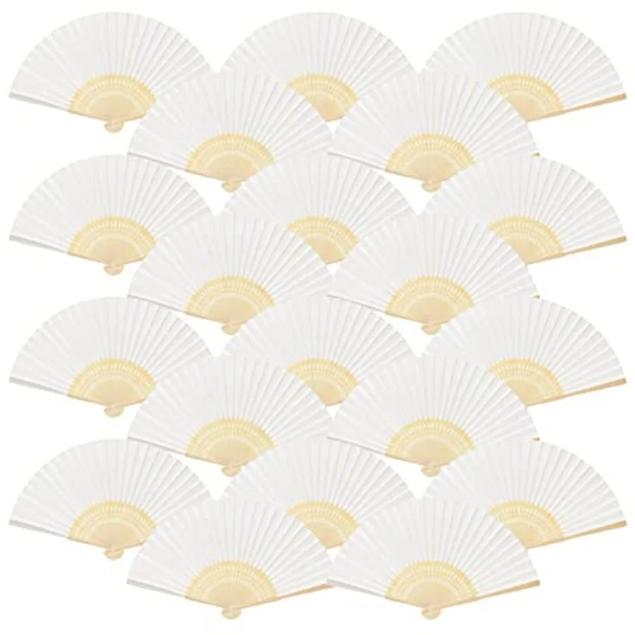 

65 Pieces Handheld Paper Fan Paper Folding Fans with Bamboos for Wedding Gift, Party, Home