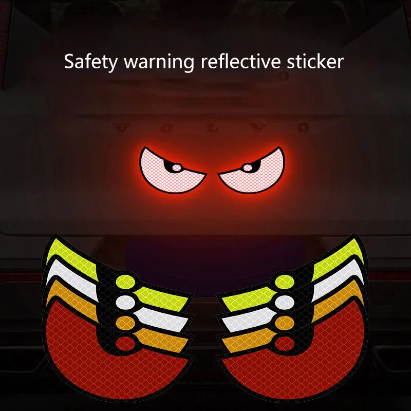 2PCS Cartoon Big Eyes Car Sticker Reflective Sticker Motorcycle Bike Sticker Car Warning Sticker Creative Personality